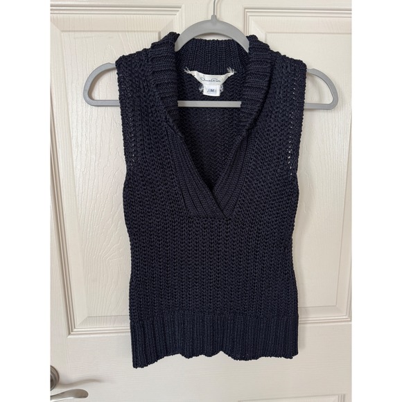 Oscar de‎ la Renta Knit Vest Sleeveless Collared Top Layering Black Medium n1 - Picture 1 of 6